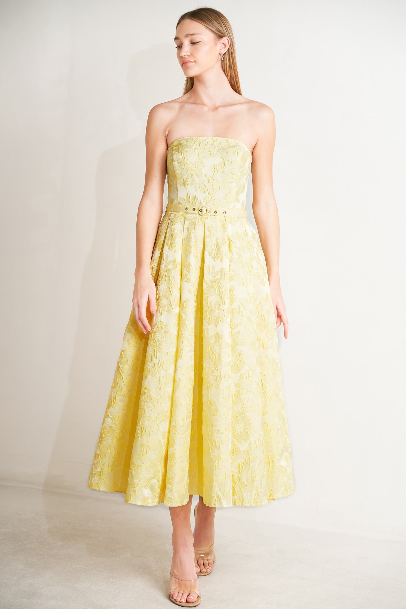 BUTTERCUP BLOOM LEMON YELLOW MIDI DRESS