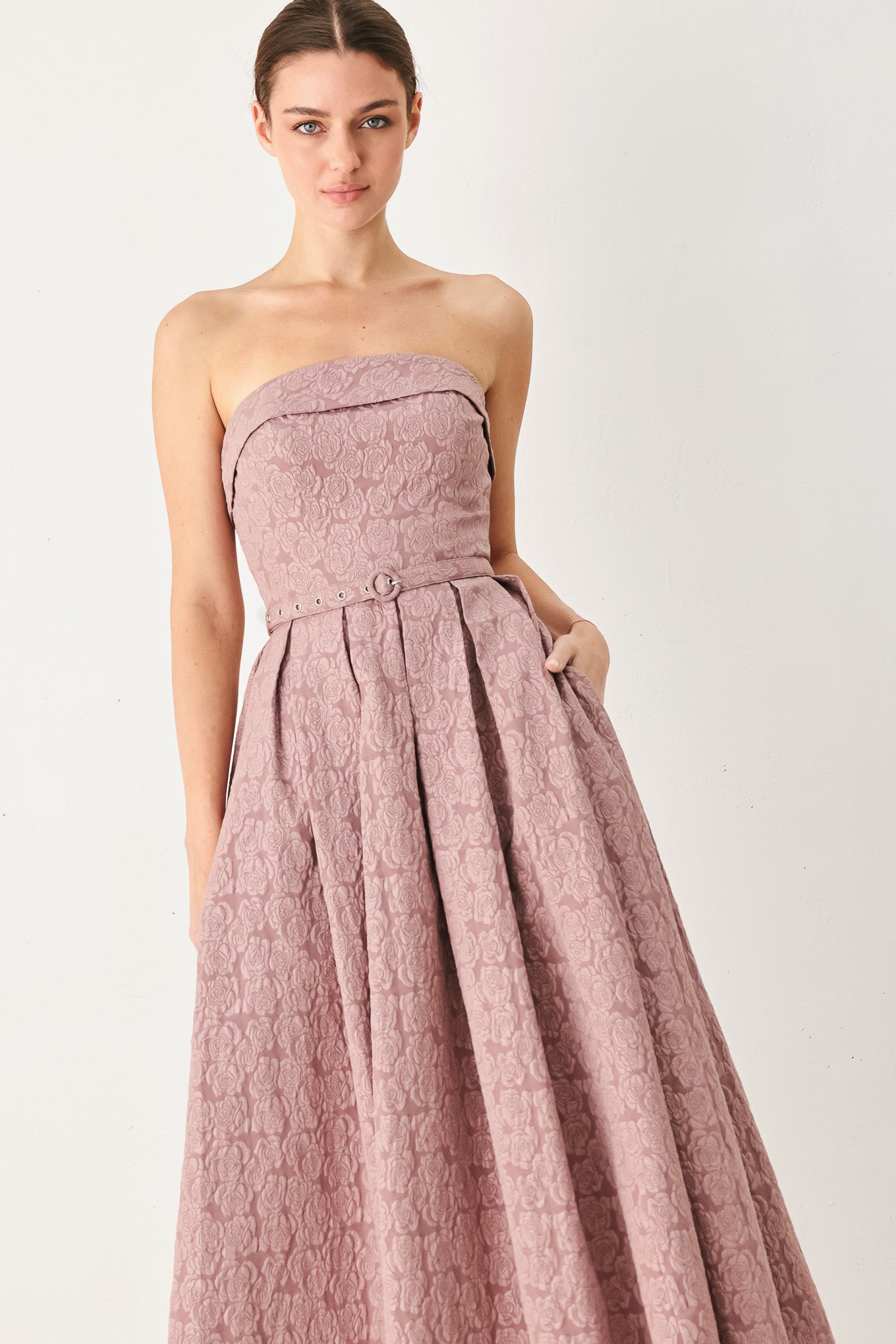 ROSETTE BANDEAU - MAUVE MIDI DRESS