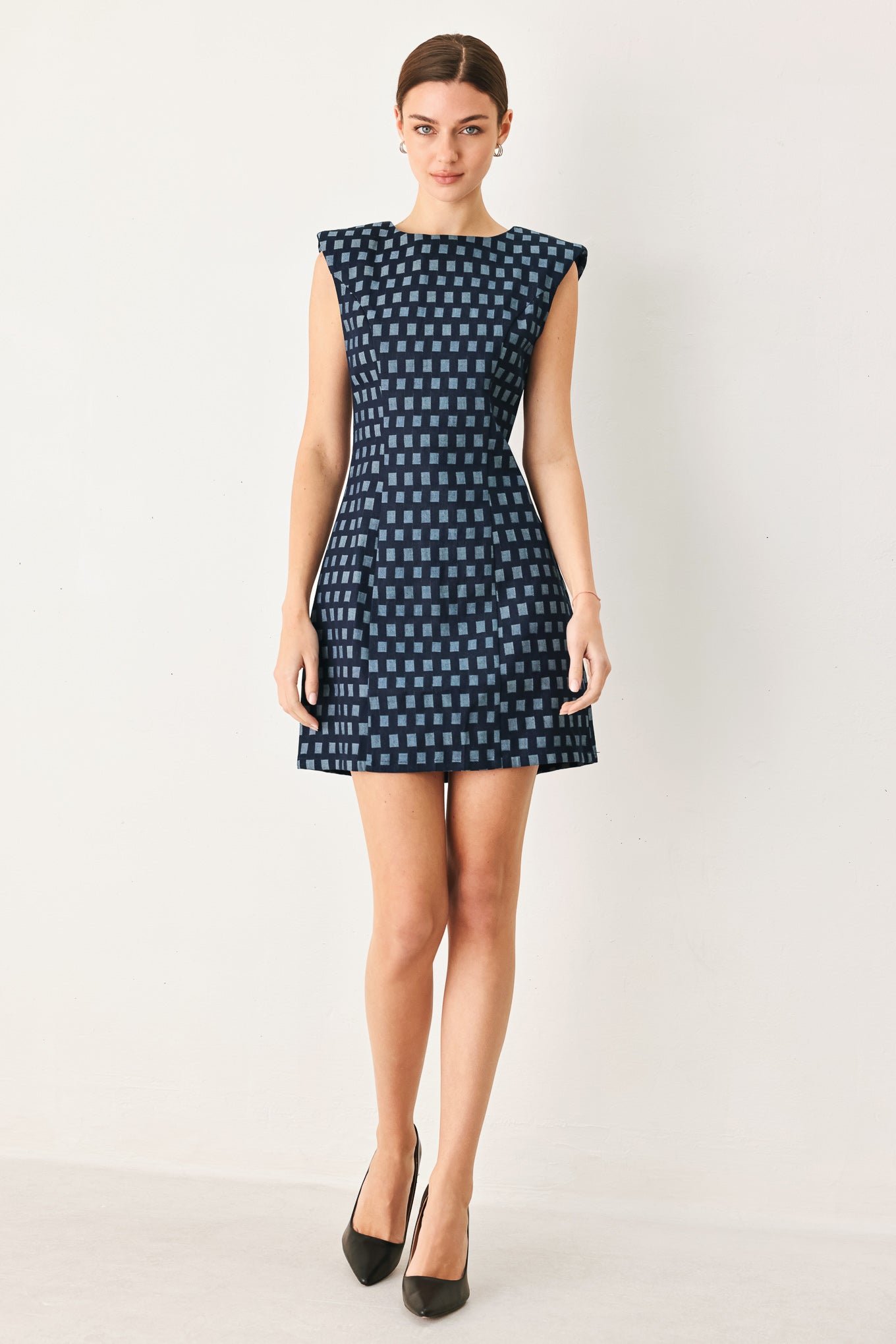 COOL GIRL CHECK - JACQUARD DENIM MINI DRESS