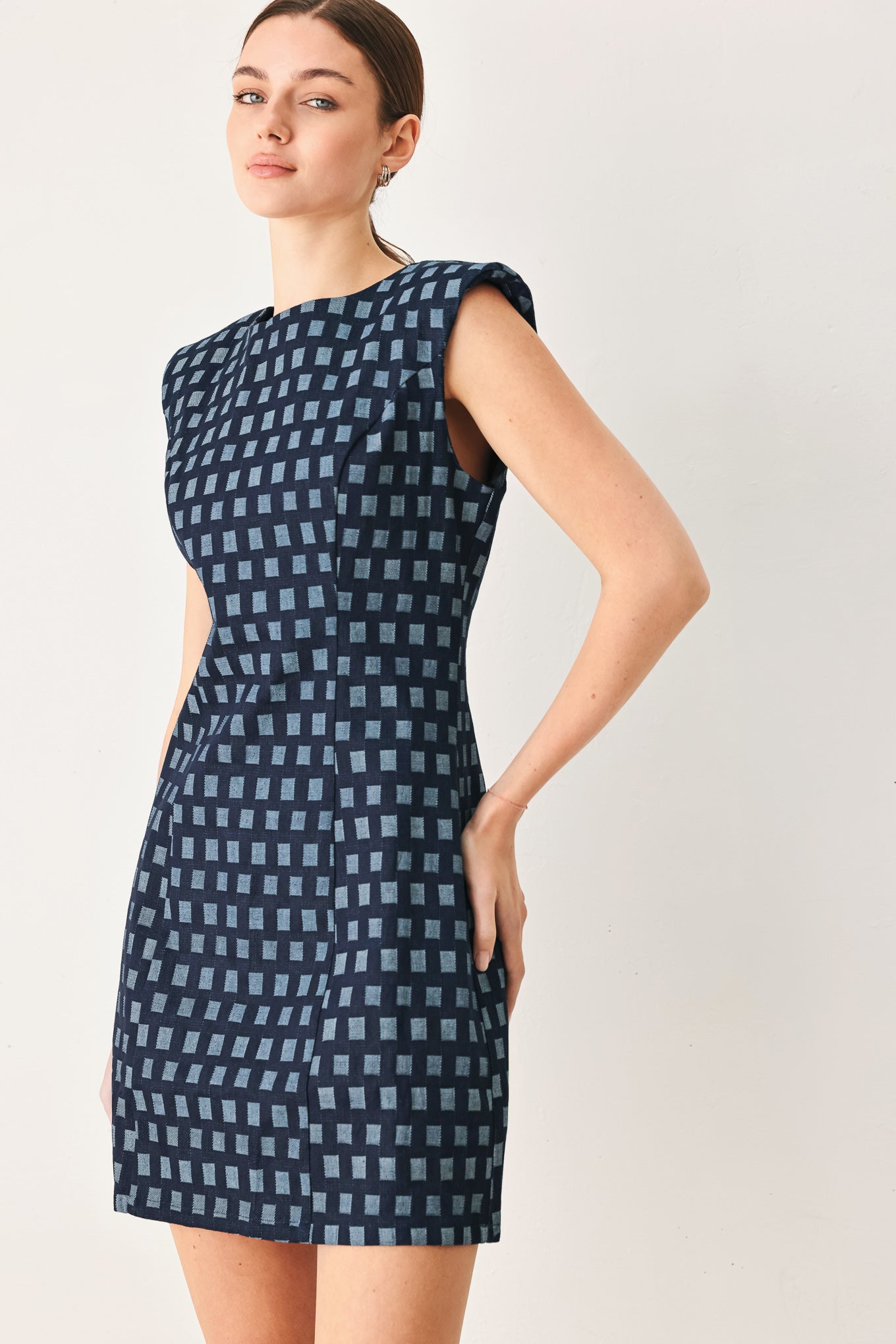 COOL GIRL CHECK - JACQUARD DENIM MINI DRESS