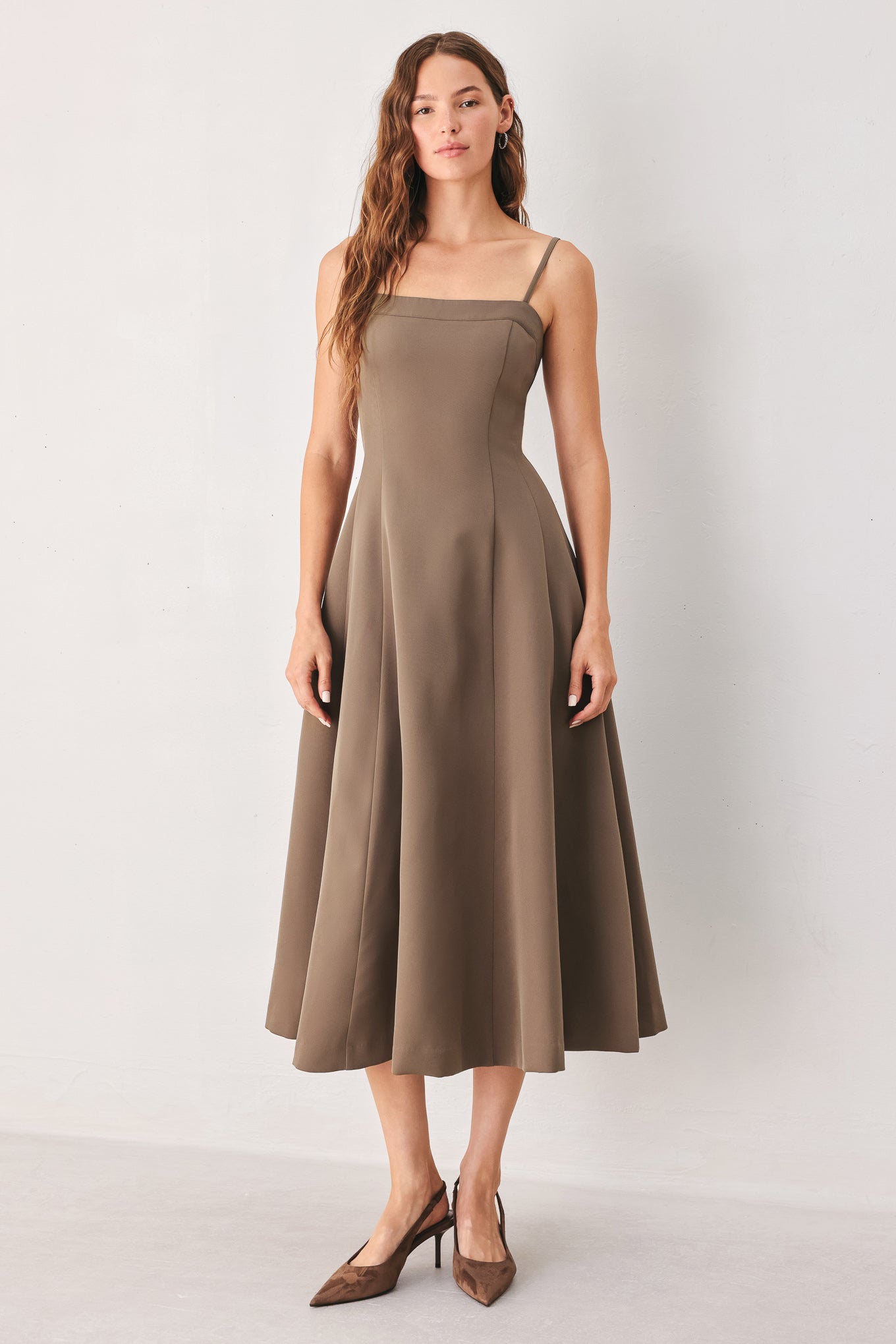 COFFEE BEAN SWING - MOCHA MIDI DRESS