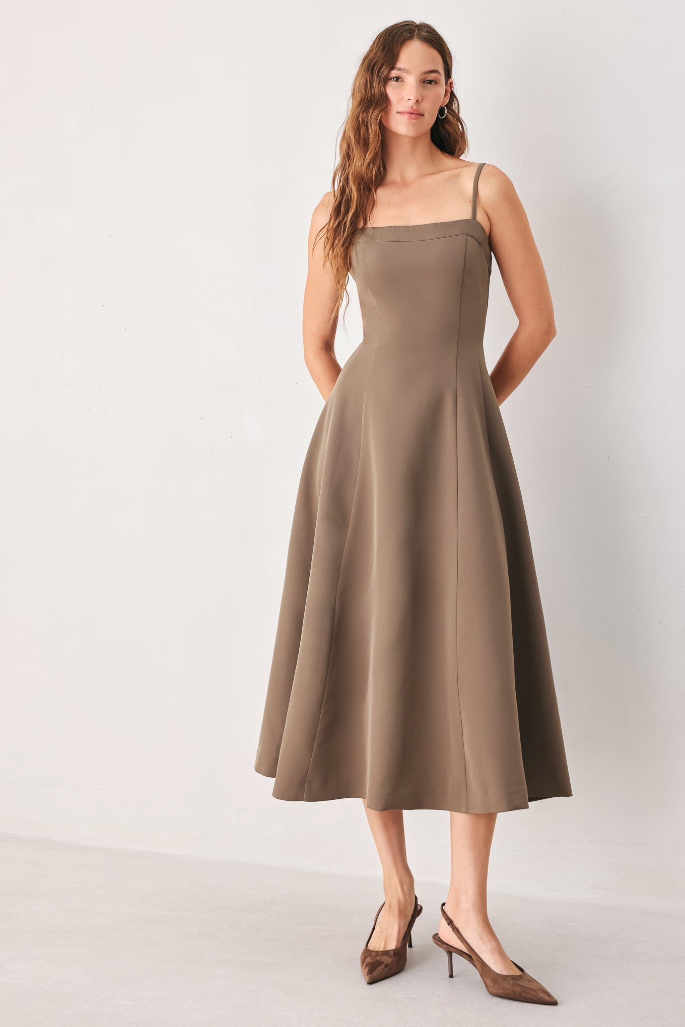 COFFEE BEAN SWING - MOCHA MIDI DRESS