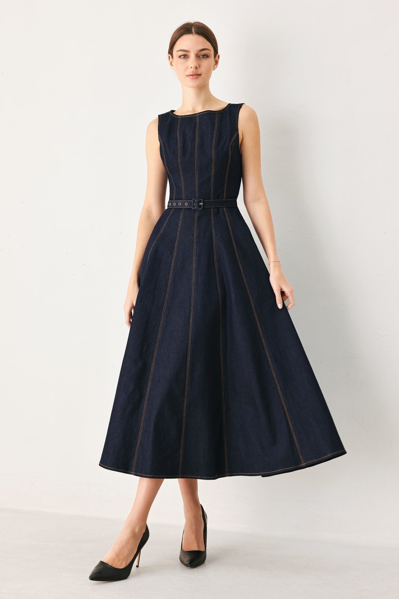 TAILORED STITCH - DARK DENIM MIDI DRESS