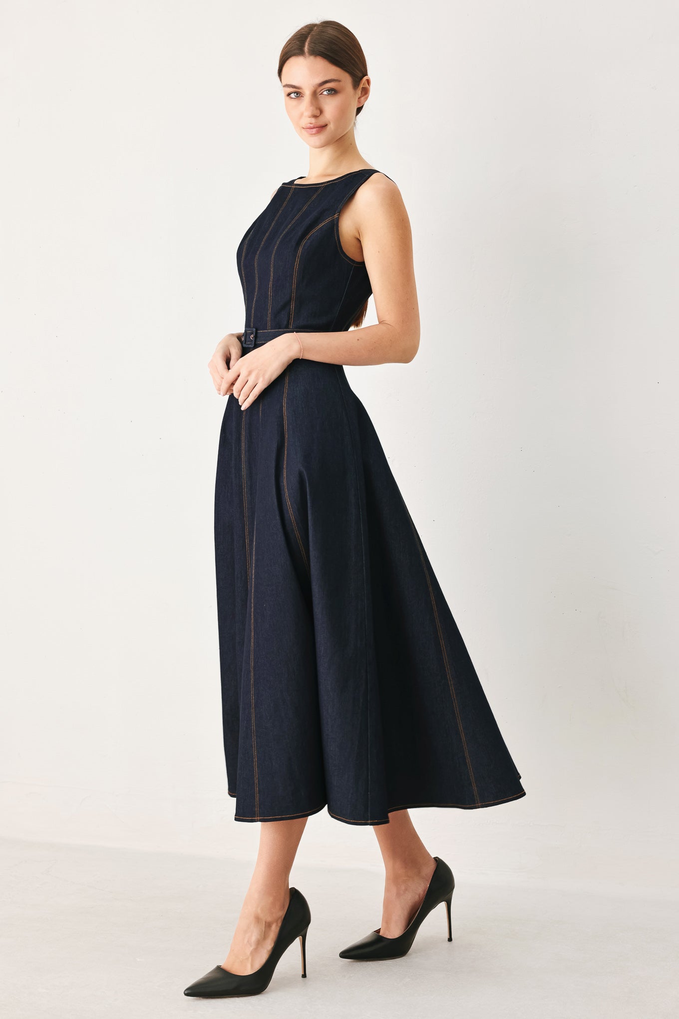 TAILORED STITCH - DARK DENIM MIDI DRESS