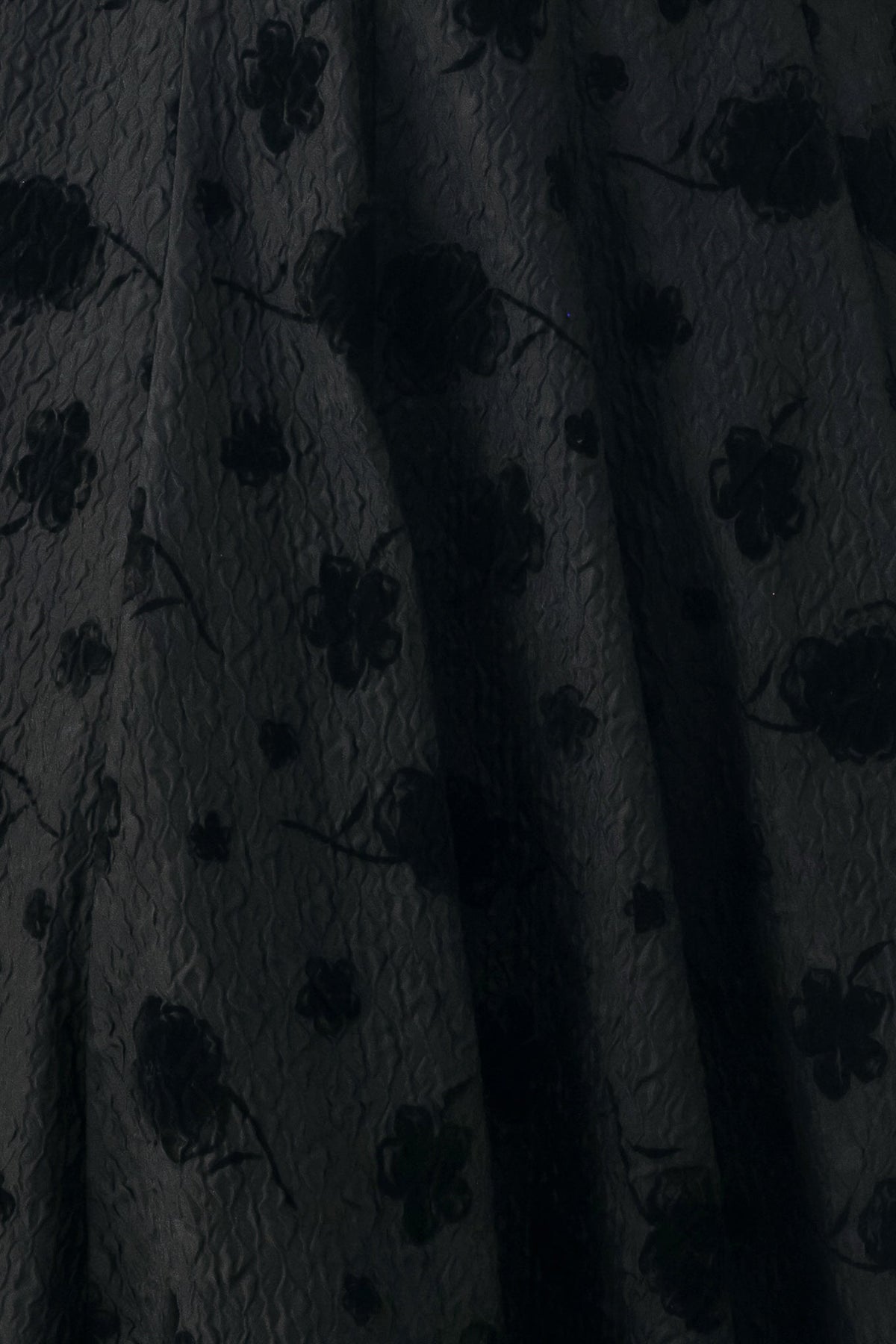 Black Floral Jacquard Square Neck Belted Midi Dress in Black, fabric swatch | Lady Black Tie