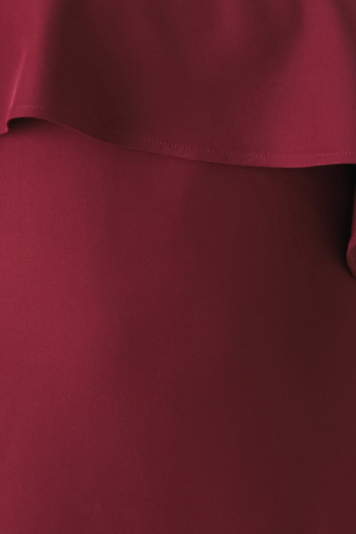 Burgundy One-Shoulder Ruffle Midi Dress in Burgundy, fabric swatch | Lady Black Tie