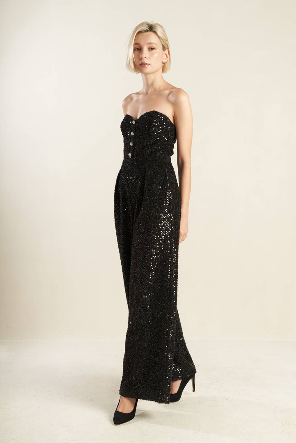Lady Black Tie - Sorelle Jumpsuit - Black Sequin - Size M Lady Black Tie - Sorelle Jumpsuit - Black Sequin - Size M