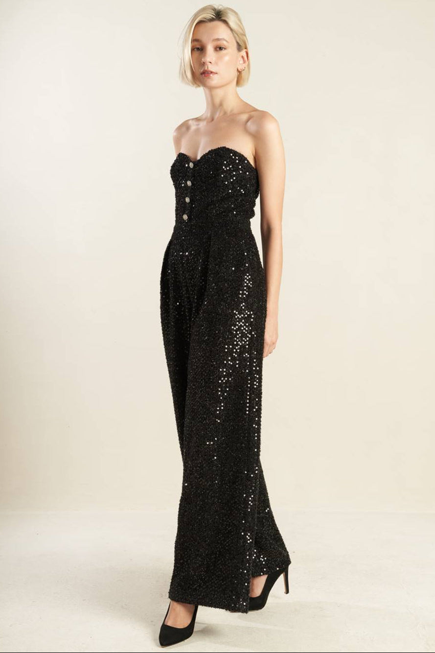 Sorelle Jumpsuit - Black Sequin Cocktail Jumpsuit