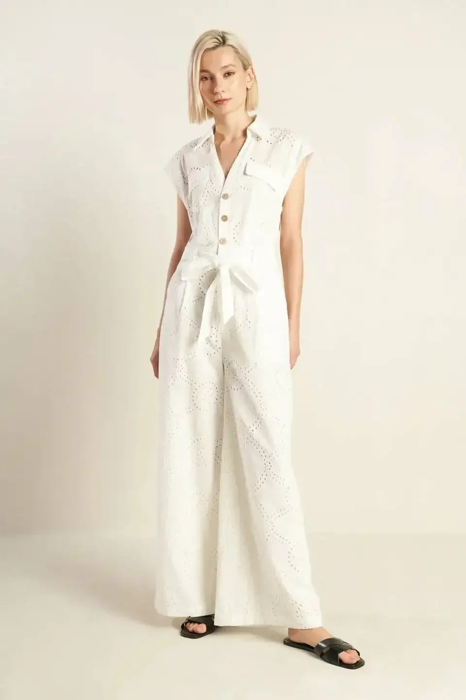KNOW BETTER - WHITE EYELET JUMPSUIT