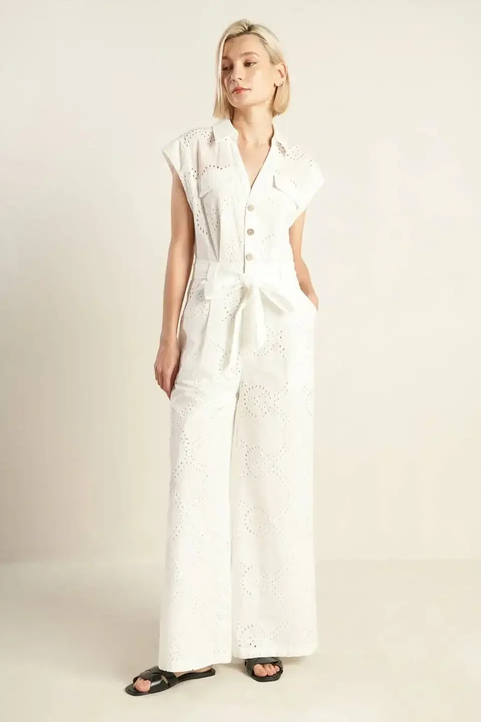 KNOW BETTER - WHITE EYELET JUMPSUIT