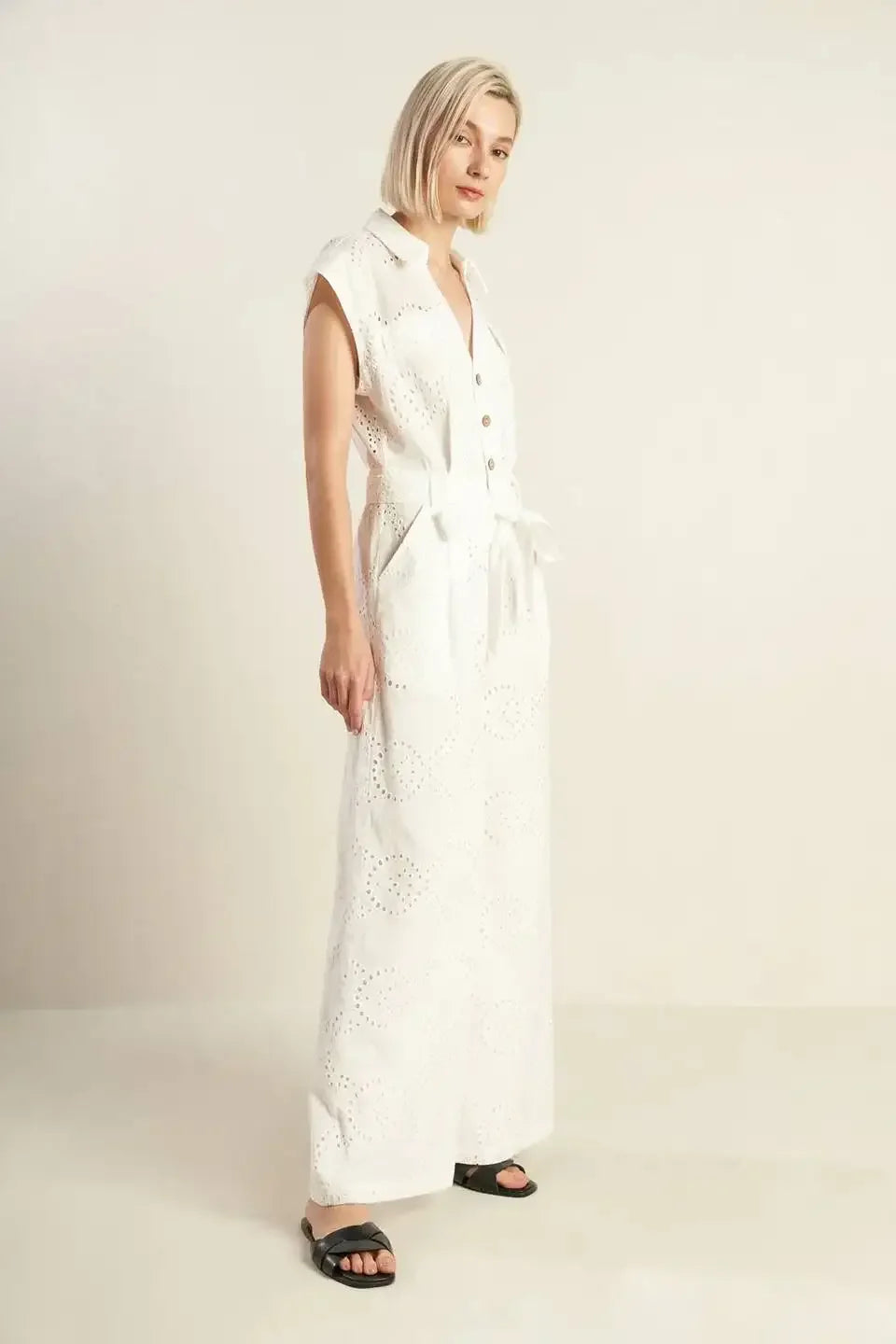 KNOW BETTER - WHITE EYELET JUMPSUIT