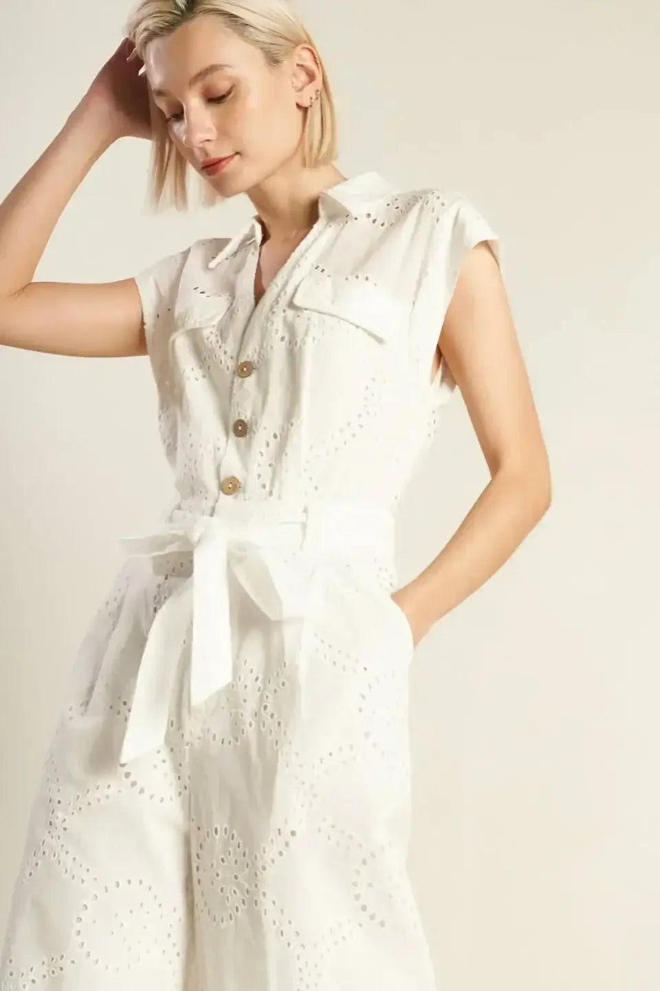 KNOW BETTER - WHITE EYELET JUMPSUIT