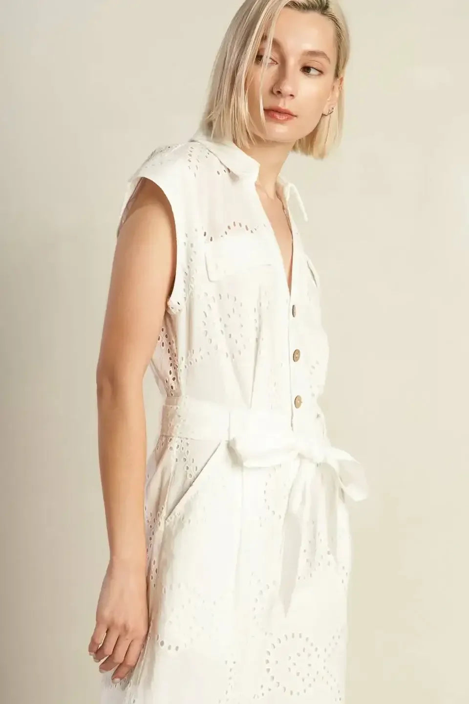 KNOW BETTER - WHITE EYELET JUMPSUIT