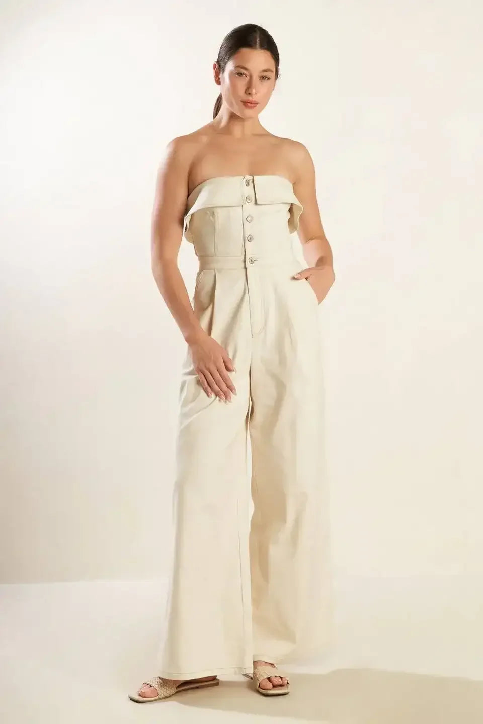WEEKEND GETAWAY STRAPLESS JUMPSUIT - ECRU