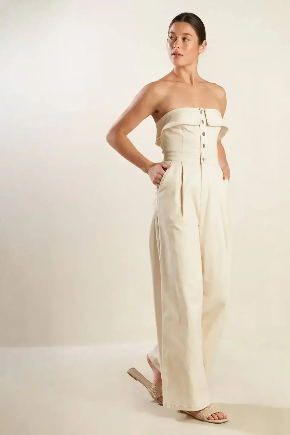 WEEKEND GETAWAY STRAPLESS JUMPSUIT - ECRU