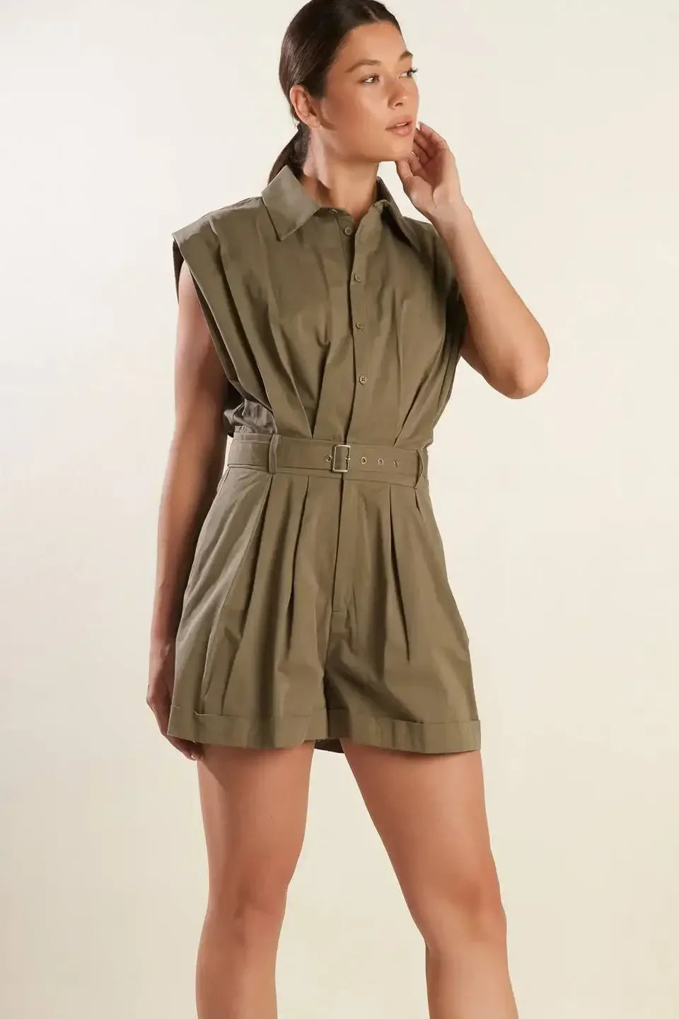 Olive Utility Belted Romper