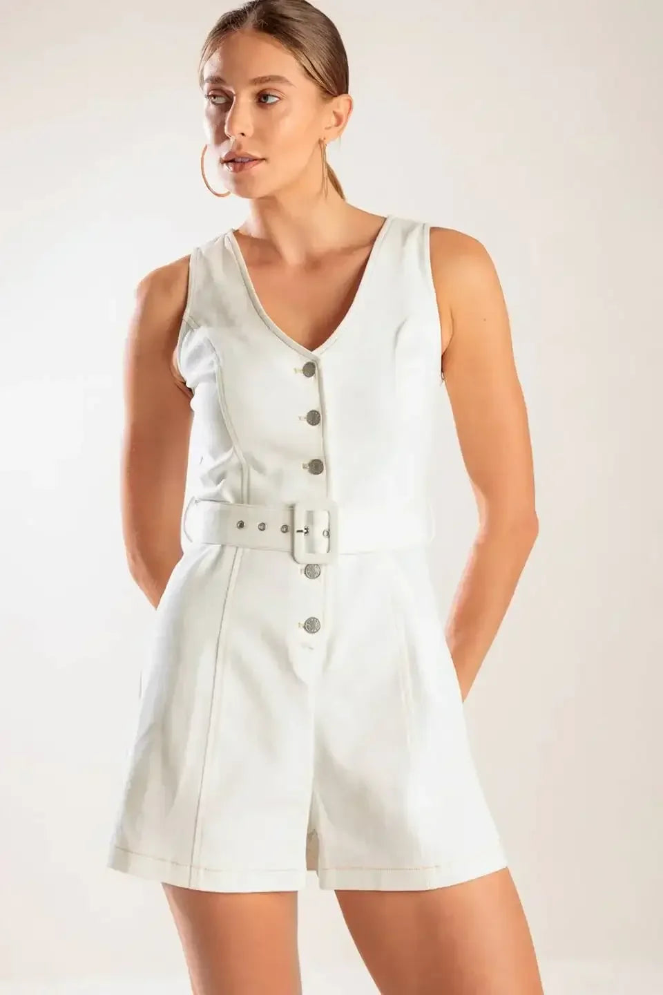 TAKE THE LEAD - WHITE SLEEVELESS ROMPER