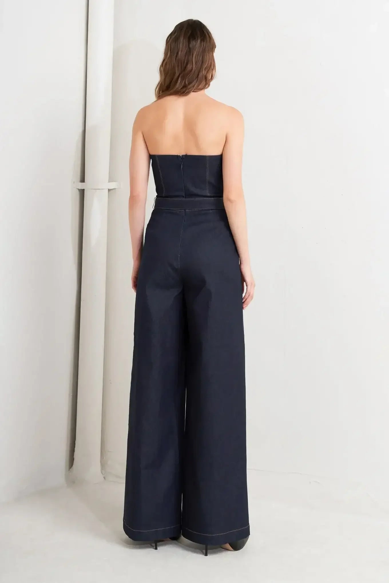LE BONHEUR V CUT VOW DENIM JUMPSUIT