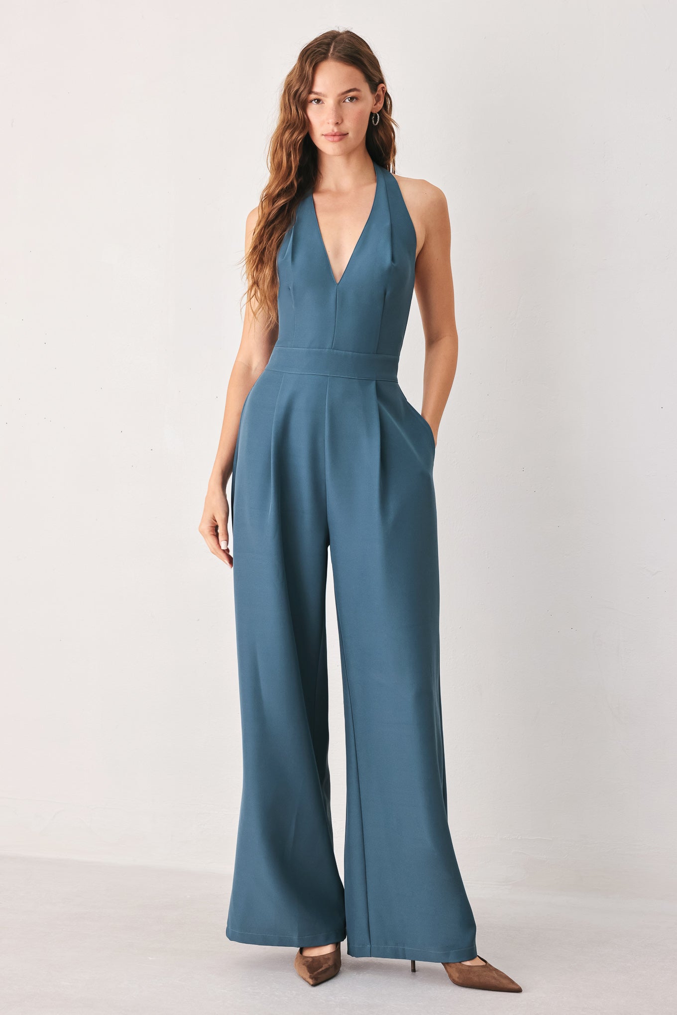 ARCTIC BLUE - WIDE LEG HALTER JUMPSUIT
