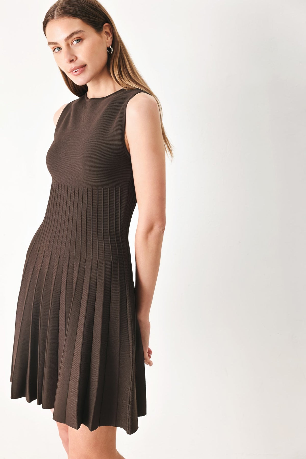 FSW1453 BROWN - Cocoa Luxe Drop-Waist Sweater Mini Dress | Lady Black Tie