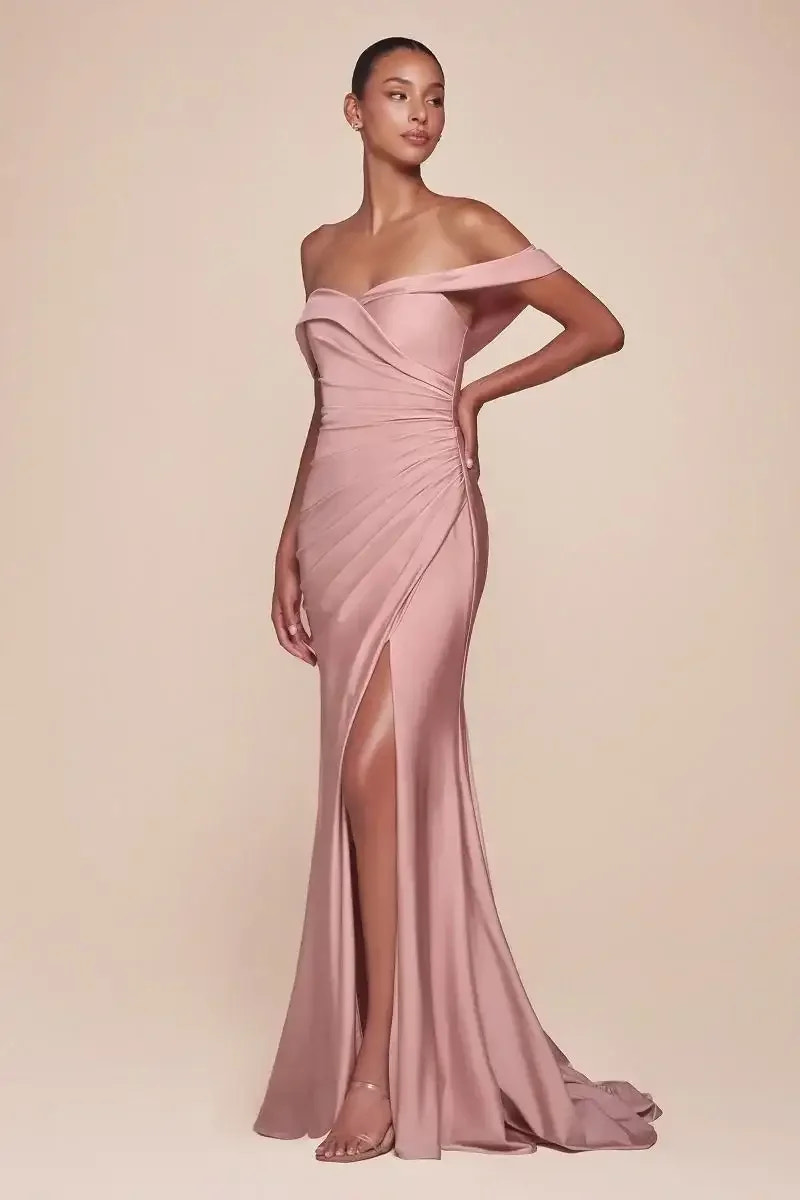 Freya Gown - Dusty Rose - OFF THE SHOULDER STRETCH SPANDEX DRESS