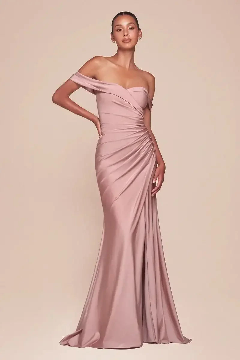 Freya Gown - Dusty Rose - OFF THE SHOULDER STRETCH SPANDEX DRESS