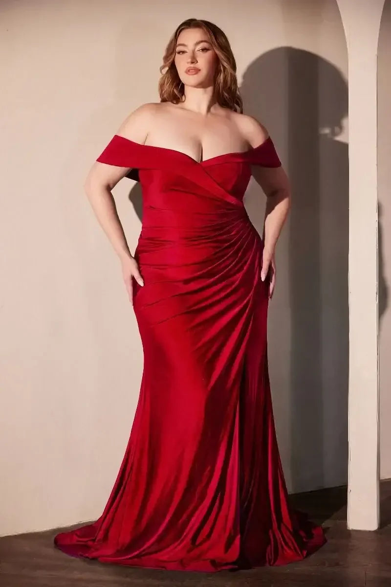 Freya Gown - Red - OFF THE SHOULDER STRETCH SPANDEX DRESS