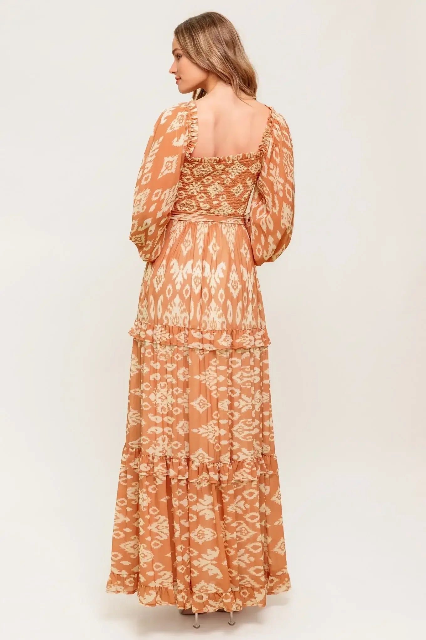 NELLIE BOHO BROWN LONG SLEEVE MAXI DRESS