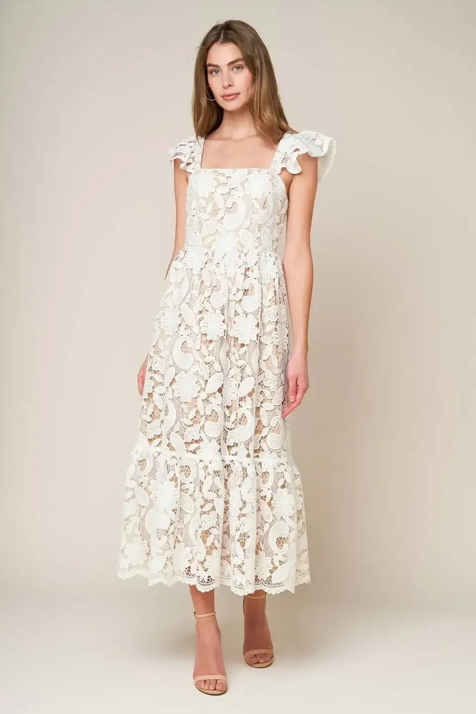 STILL THINKING LACE MIDI DRESS