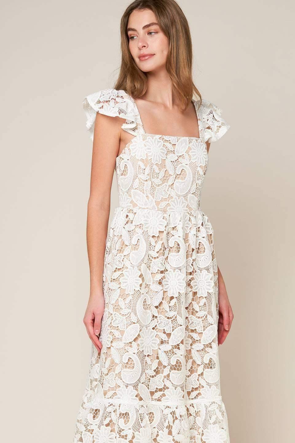 STILL THINKING LACE MIDI DRESS