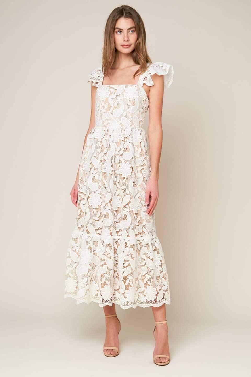 STILL THINKING LACE MIDI DRESS