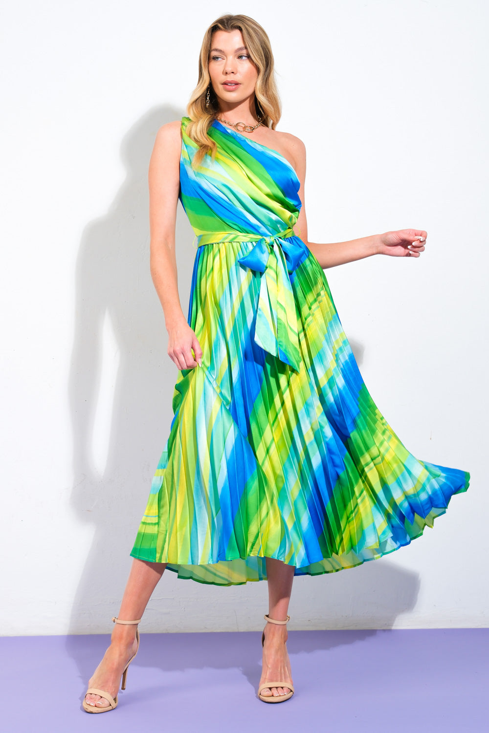 EXUBERANT ELEGANCE - ONE SHOULDER MIDI DRESS