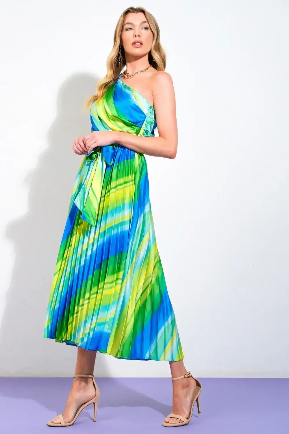 EXUBERANT ELEGANCE - ONE SHOULDER MIDI DRESS