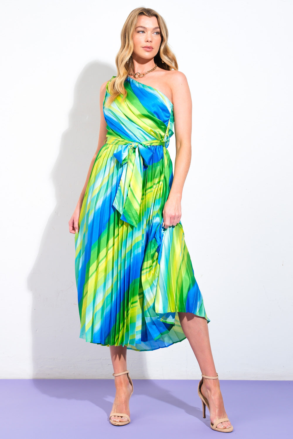 EXUBERANT ELEGANCE - ONE SHOULDER MIDI DRESS