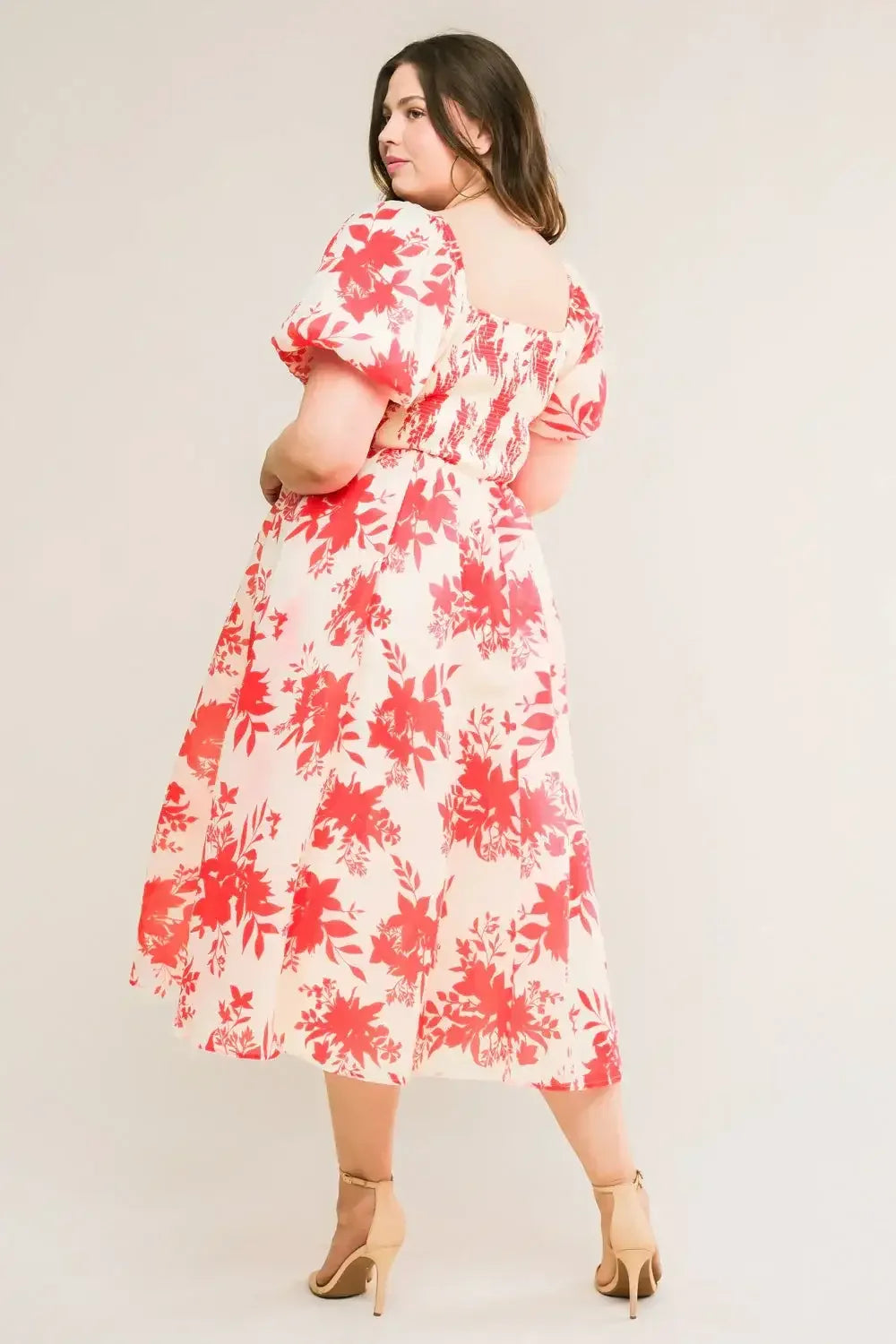 COTTAGE GARDEN PUFF SLEEVE MIDI DRESS - RED