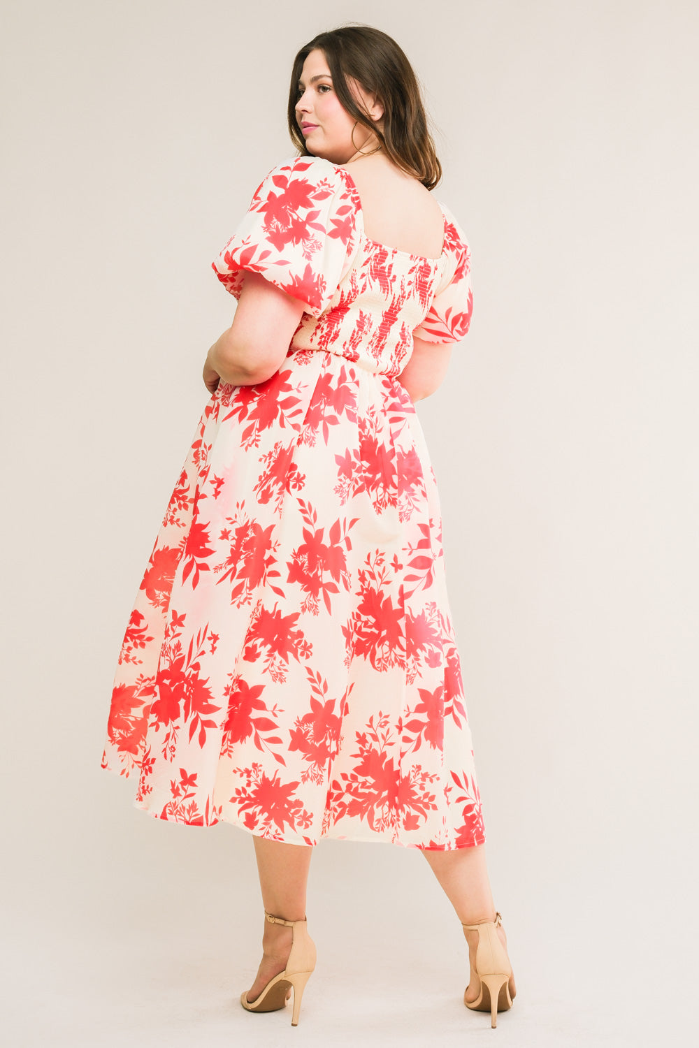 COTTAGE GARDEN PUFF SLEEVE MIDI DRESS - RED