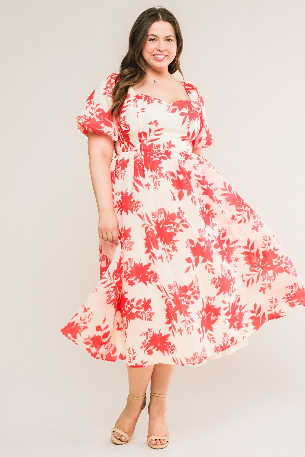 COTTAGE GARDEN PUFF SLEEVE MIDI DRESS - RED