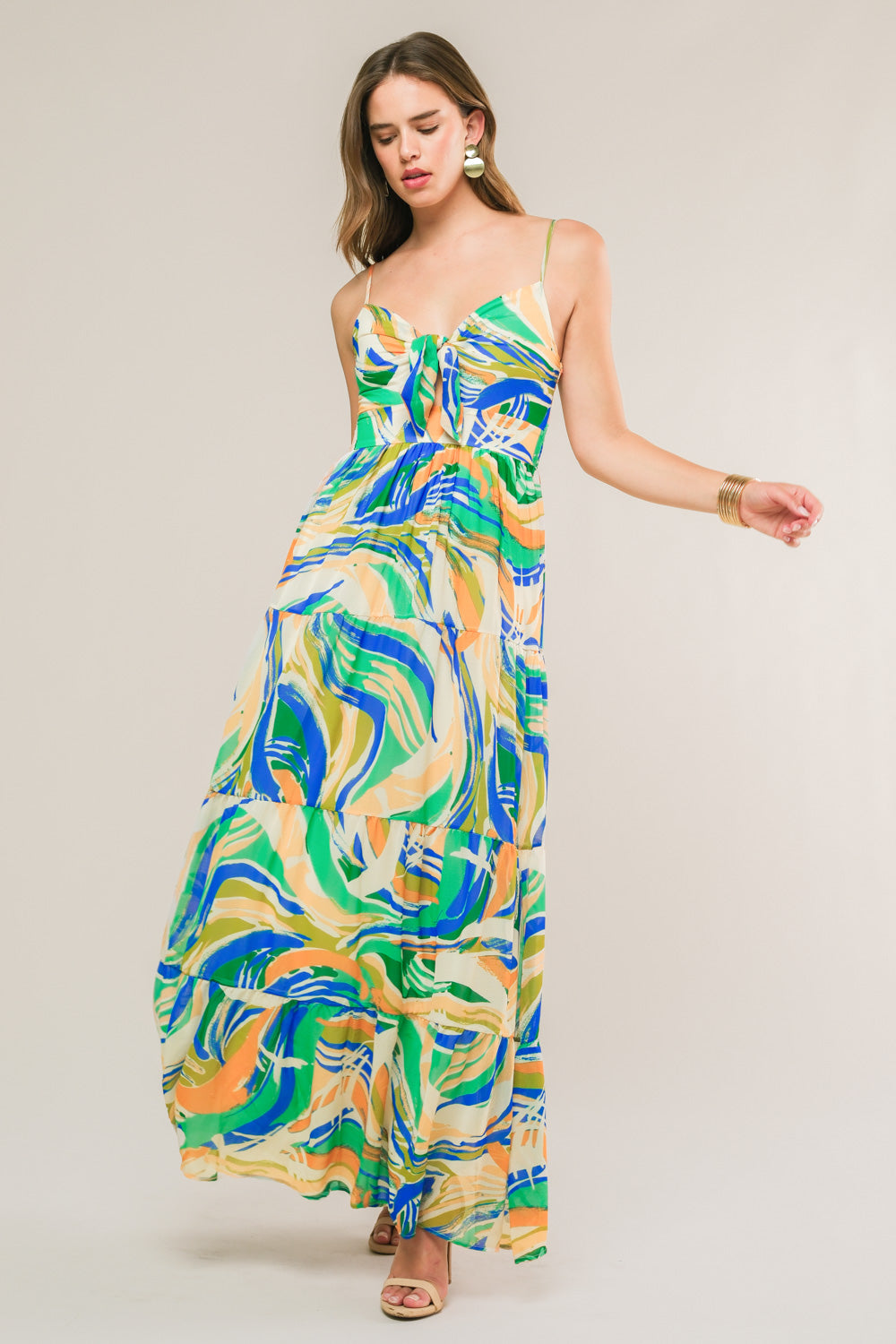 FLORIDA DREAMS TIE FRONT MAXI DRESS - BLUE GREEN