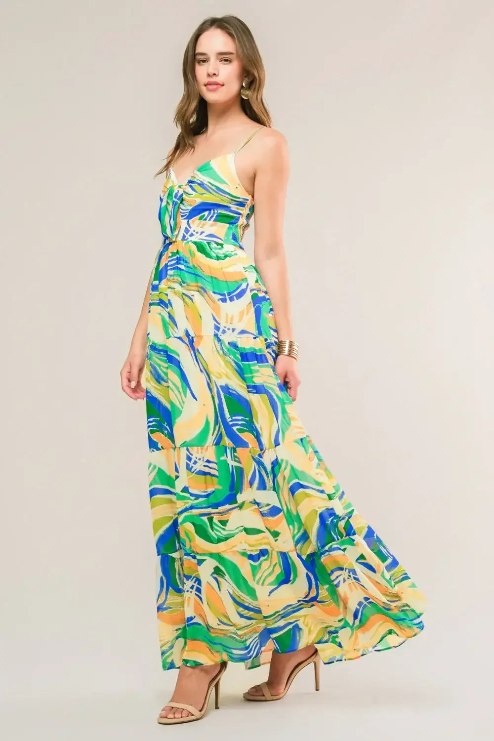 FLORIDA DREAMS TIE FRONT MAXI DRESS - BLUE GREEN
