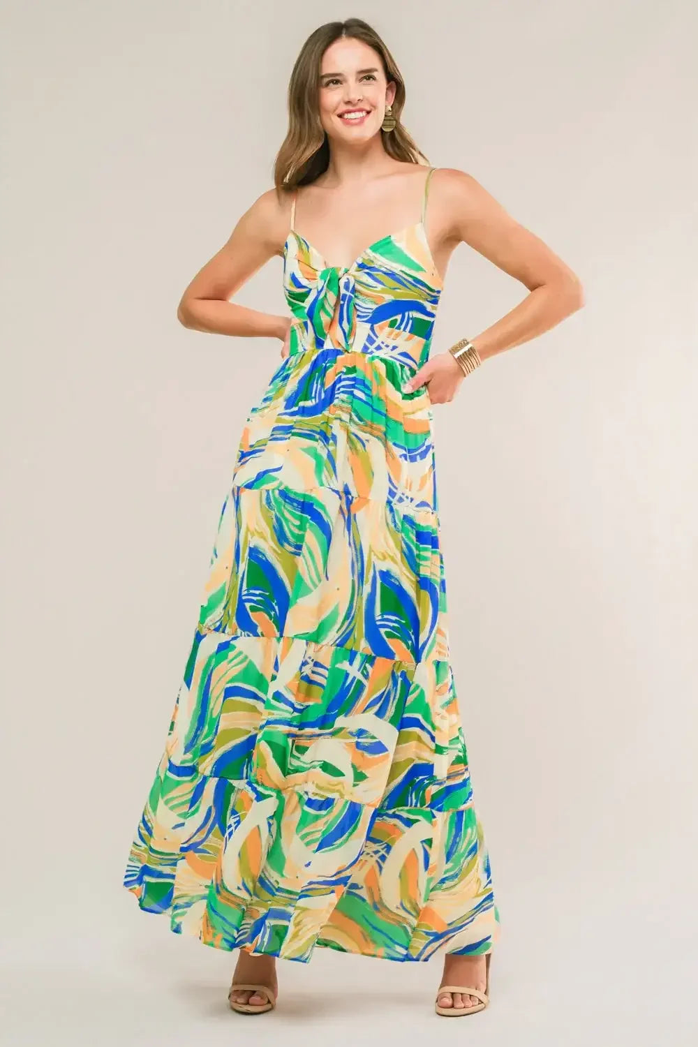 FLORIDA DREAMS TIE FRONT MAXI DRESS - BLUE GREEN