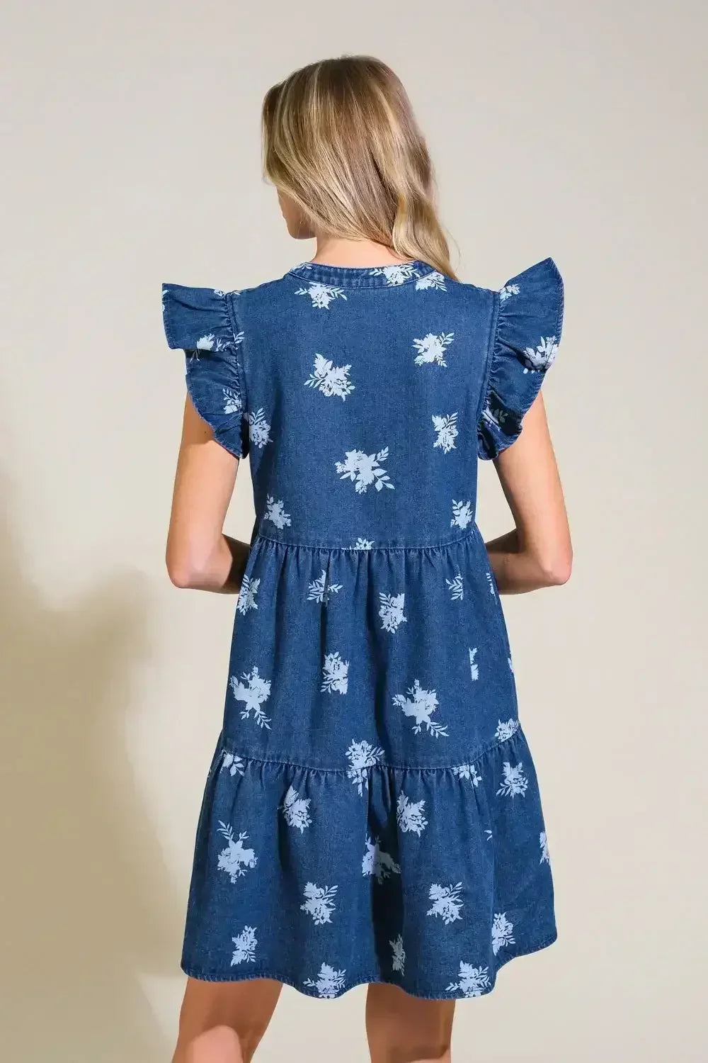 ROMANTICALLY ENTANGLED - FLORAL DENIM MINI DRESS