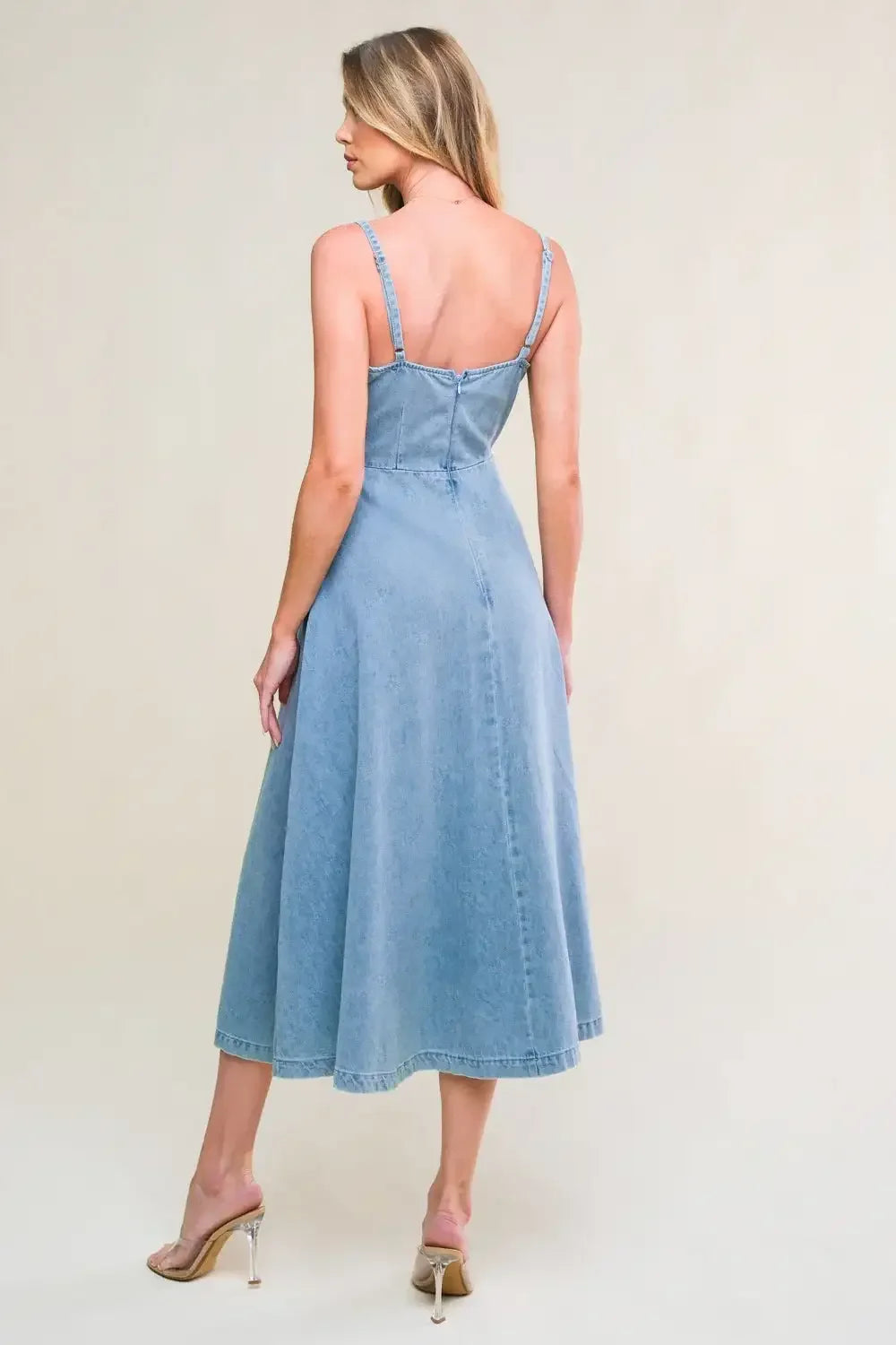 FESTIVAL DAYS FRONT TIE DENIM MIDI DRESS