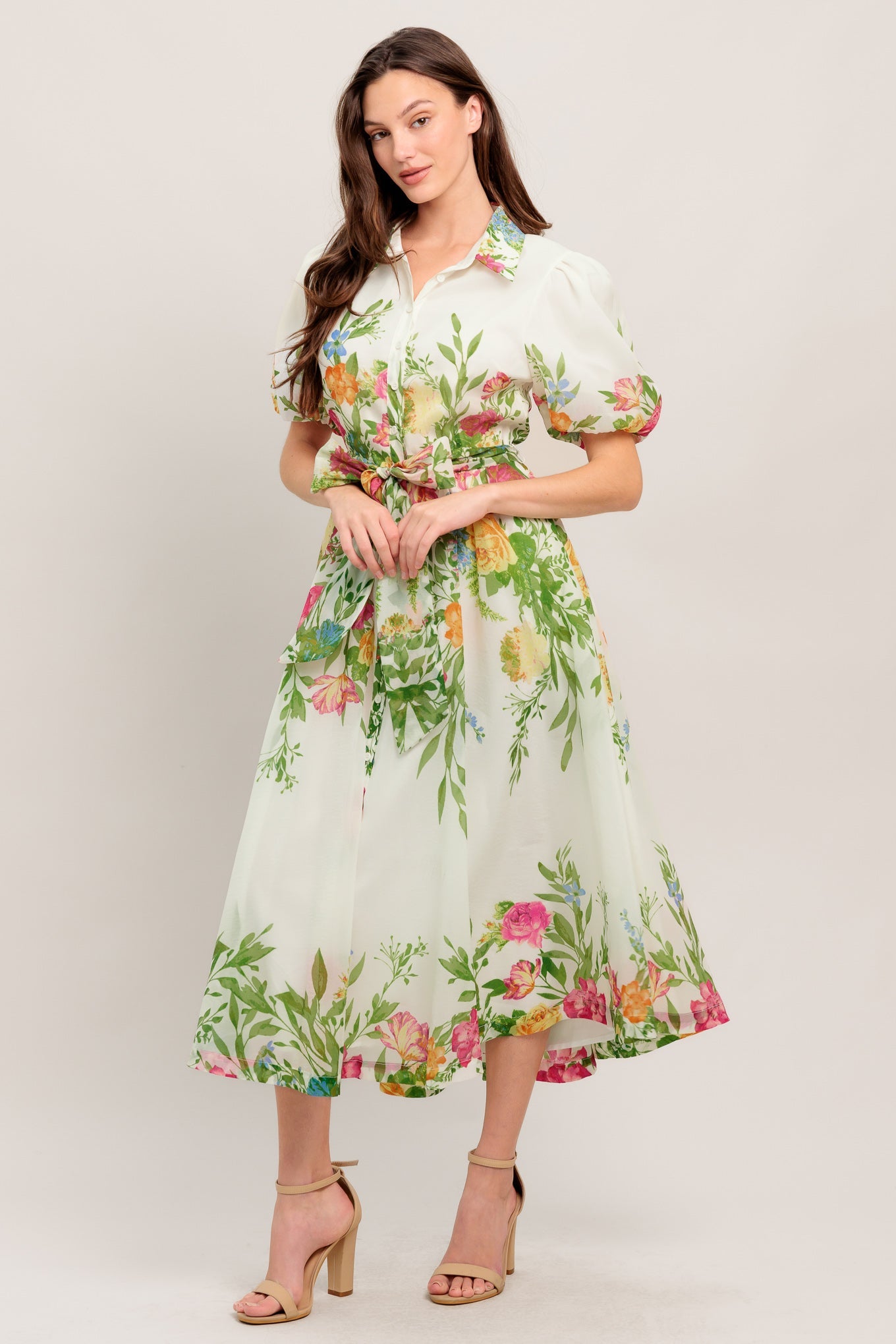 FRESH BLOSSOM IVORY FLORAL MIDI DRESS
