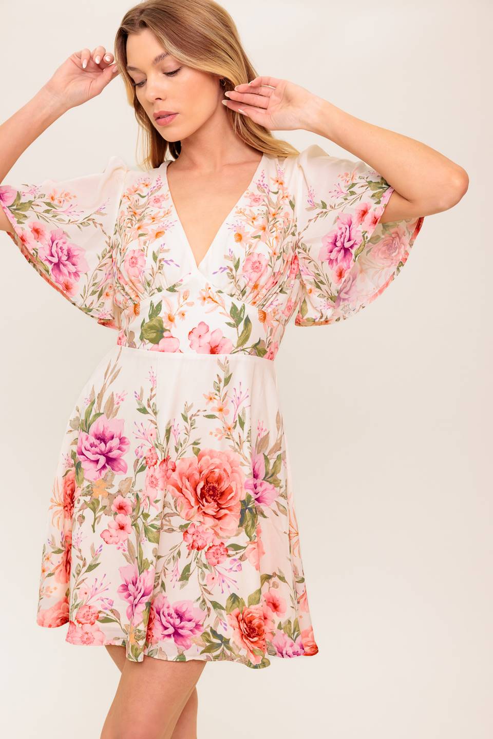 IMANI PRINTED MINI DRESS - LIGHT PINK