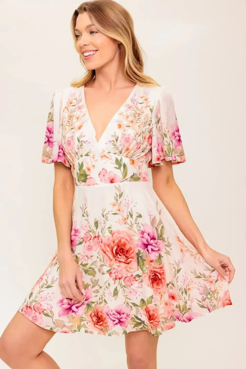 IMANI PRINTED MINI DRESS - LIGHT PINK