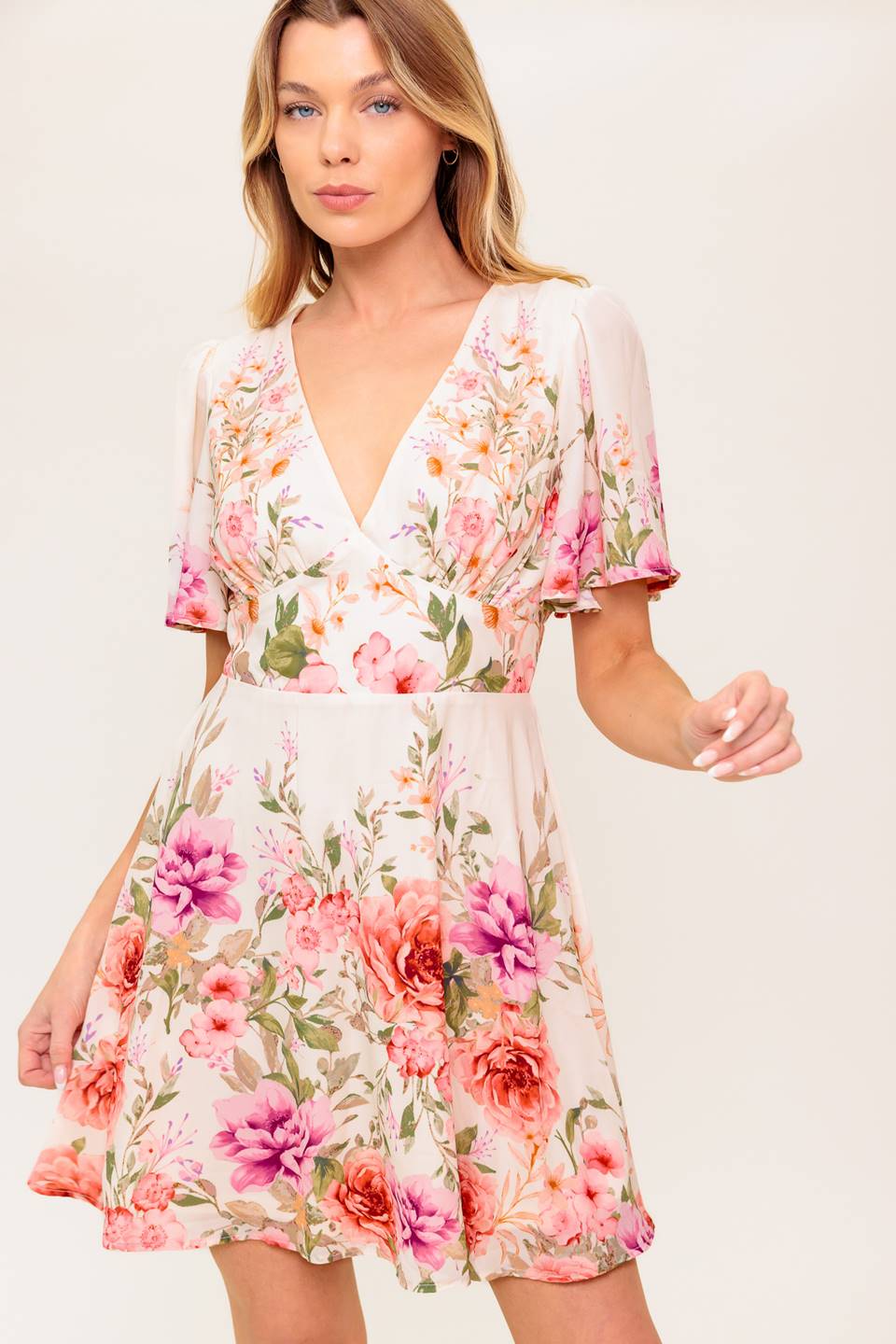 IMANI PRINTED MINI DRESS - LIGHT PINK