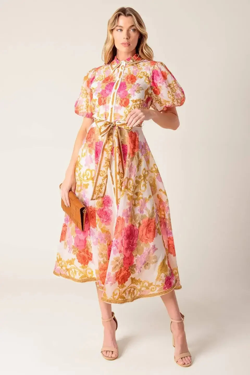 FLORAL ELEGANCE - PUFF SLEEVE MIDI DRESS