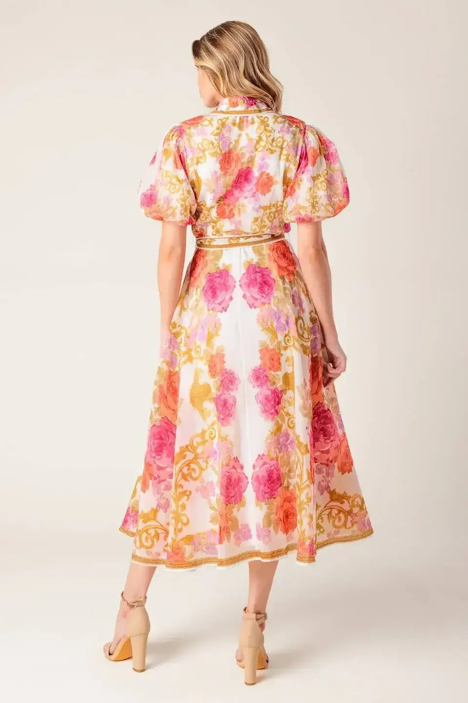 FLORAL ELEGANCE - PUFF SLEEVE MIDI DRESS