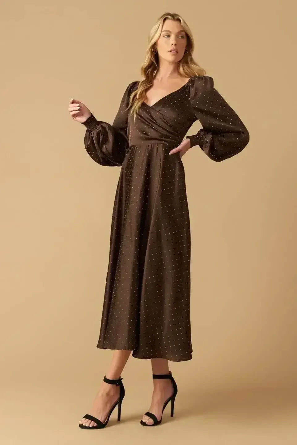 ROMANTIC LOVE - BROWN - LONG SLEEVE MIDI DRESS - FINAL SALE