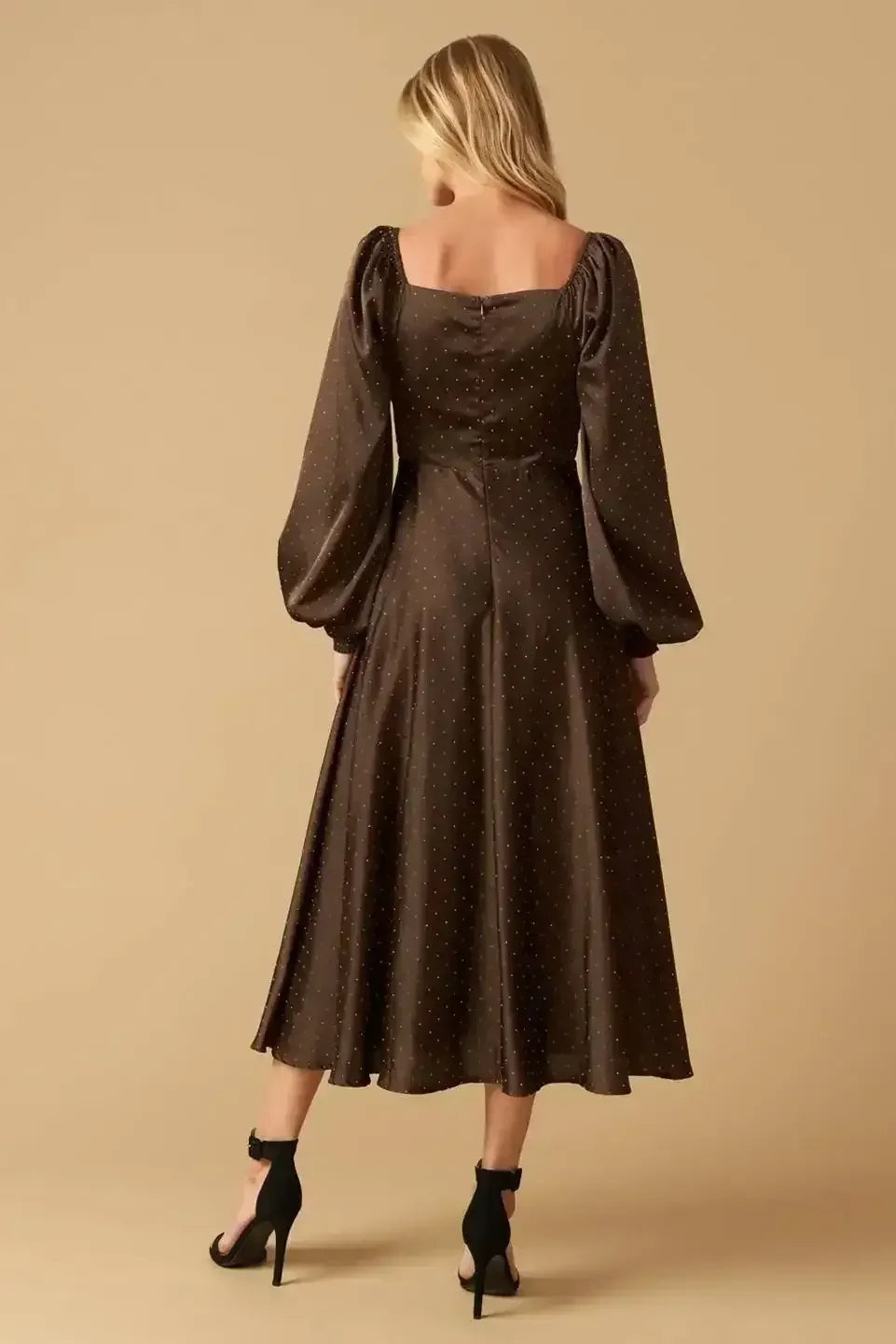 ROMANTIC LOVE - BROWN LONG SLEEVE MIDI DRESS